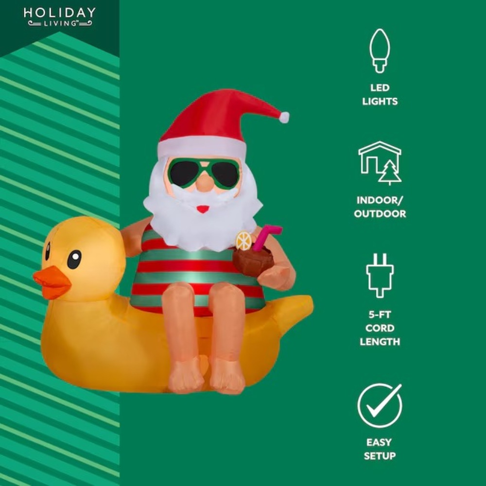 Christmas Inflatable Seaside Santa on Vacation Duck‎ Sunglasses Coconut Cocktail - Picture 4 of 6